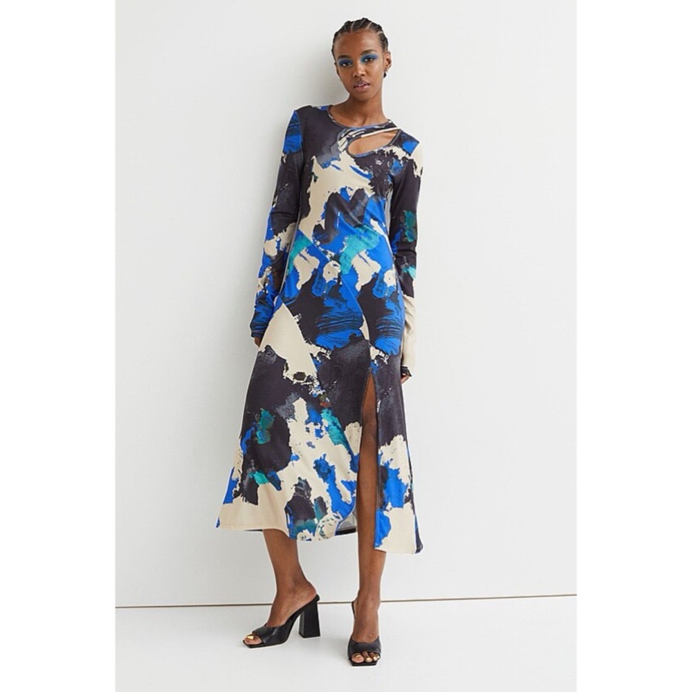 H&M Blue and Black Abstract Long Sleeve Dress size XS - Picture 2 of 10